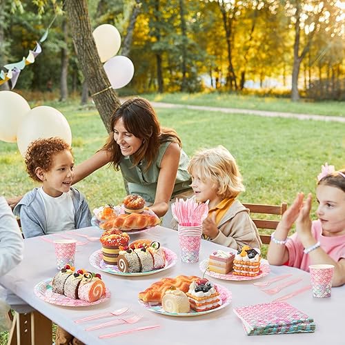 Miniatura 6 de SiliFine 336 platos de papel de sirena y servilletas, vasos de papel, cuchillos de plástico, tenedores, cucharas, juego de vajilla desechable para