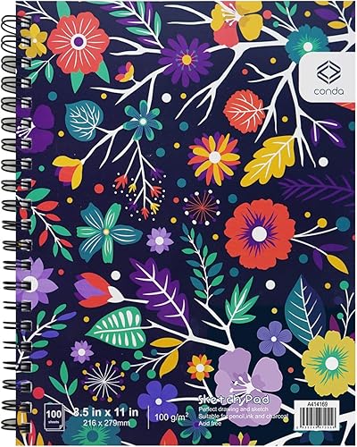 CONDA Cuaderno de bocetos de 8.5 x 11 pulgadas, 100 hojas (68 libras3.53ozm), almohadilla de bocetos de artista encuadernado en espiral, papel de