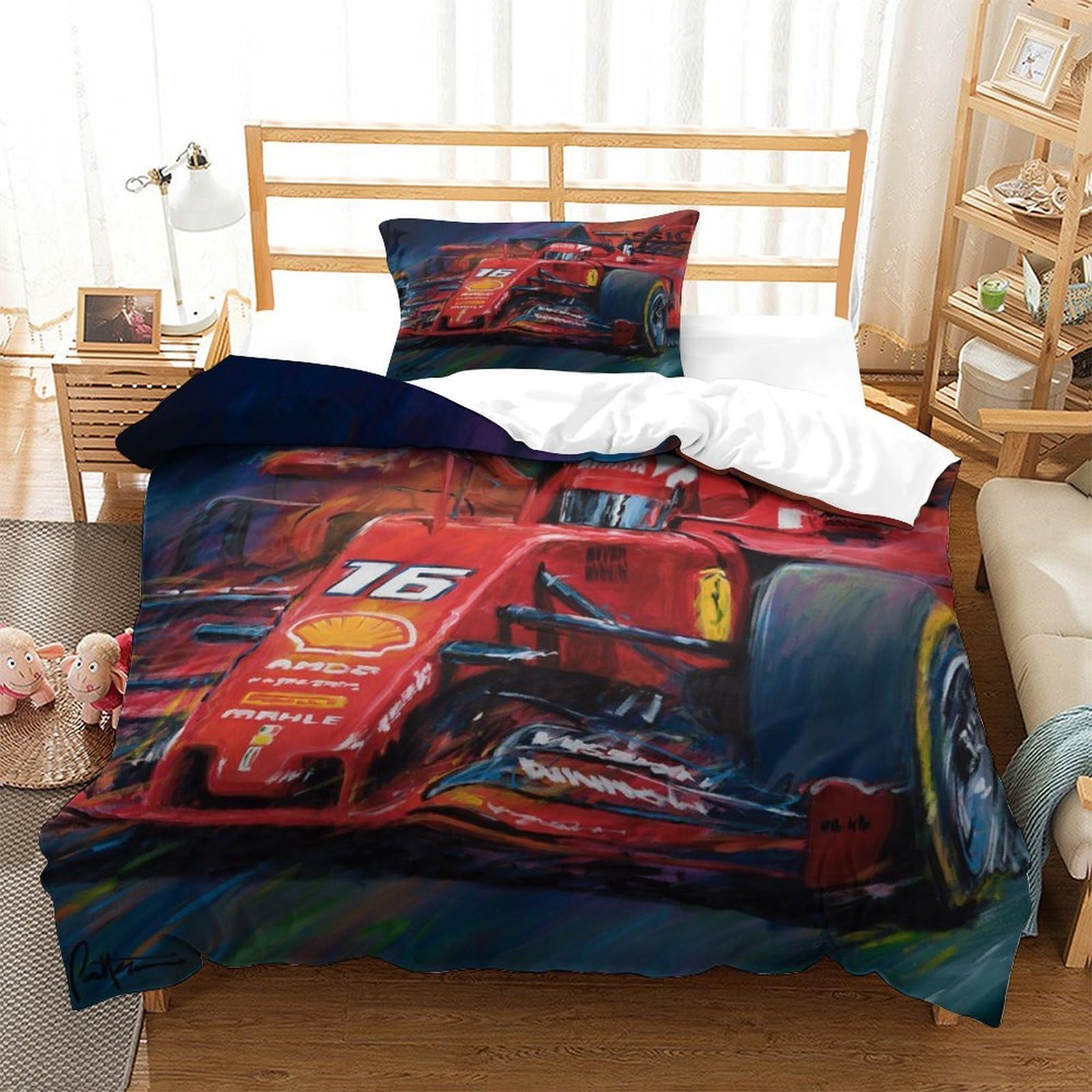 QDZHCPMYK F1 Racing Duvet Cover 2 PCS Hotel Quality Quilt Cover Bedding Set Bed Covers with Pillowcases with Zipper Closure Ultra Soft Anti Allergic Microfiber Single（135x200cm）