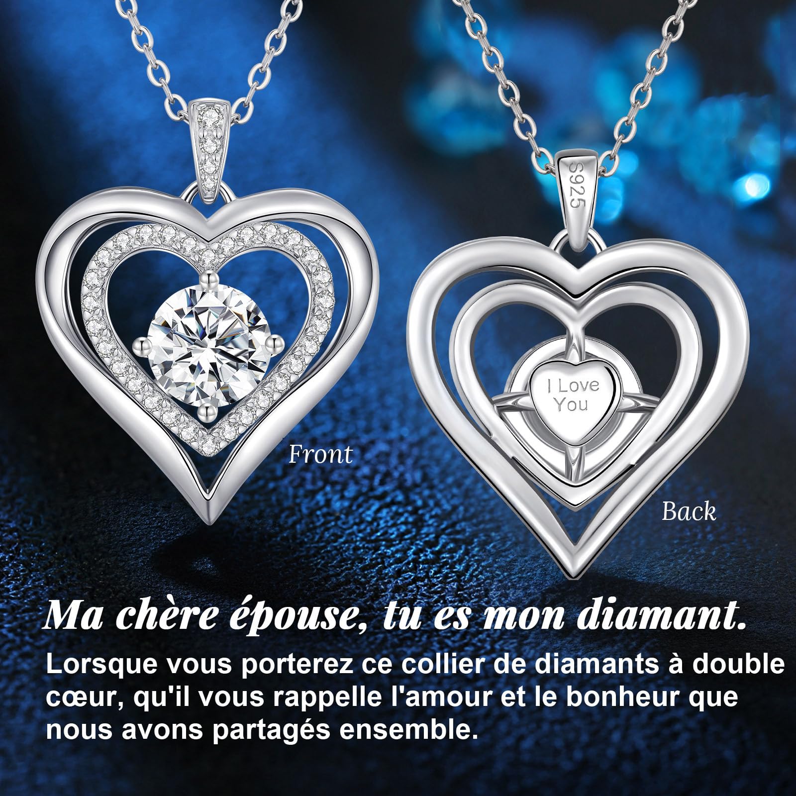 CDE Collier Femme Cadeau pour Elle Orné de Moissanite Argent 925 Bijoux