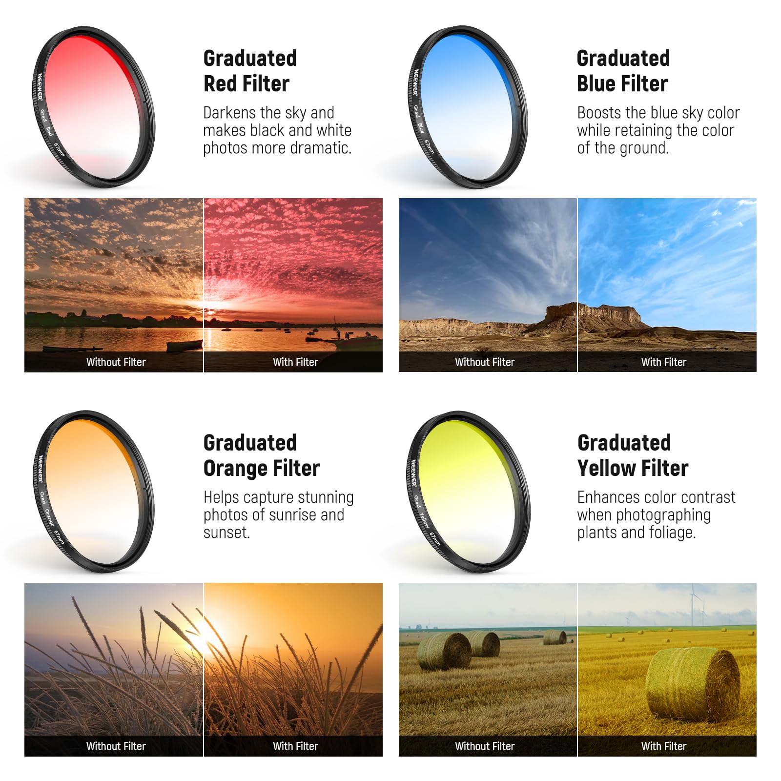 NEEWER Set Filtro ND 67mm 7pz Compatibile con Android Samsung Google Pixel Huawei Xiaomi, CPL+ ND32 + Starlight +GND (Rosso/Arancione/Giallo/Blu), Kit Accessori Fotografia per Lente Fotocamera, FL-P11