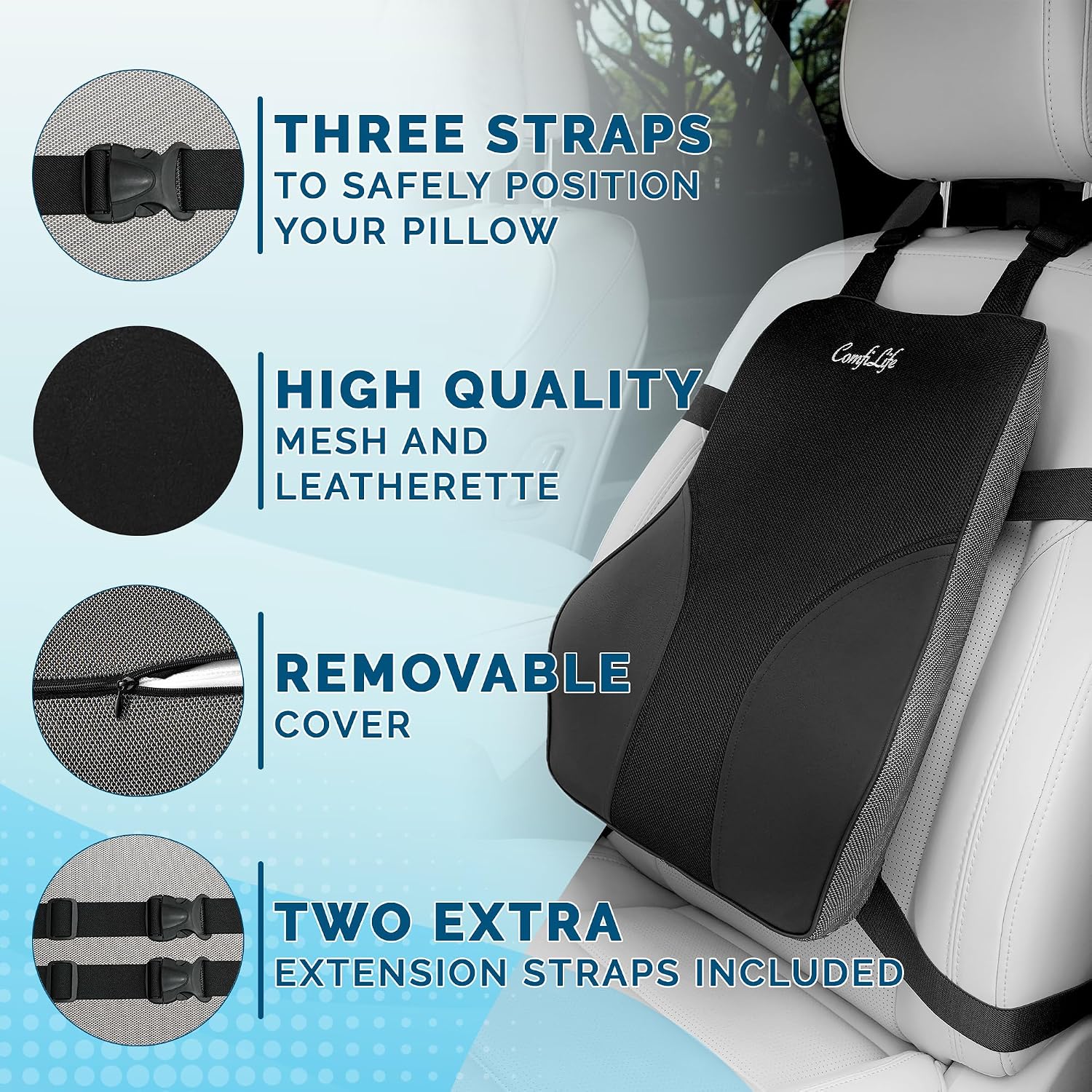 ComfiLife Lumbar Pillow + Gel Enhanced Seat Cushion Bundle – Office Chair Cushion – Lumbar Support Pillow – Car Seat Cushion – Improves Posture Help Back Pain Relief image 3