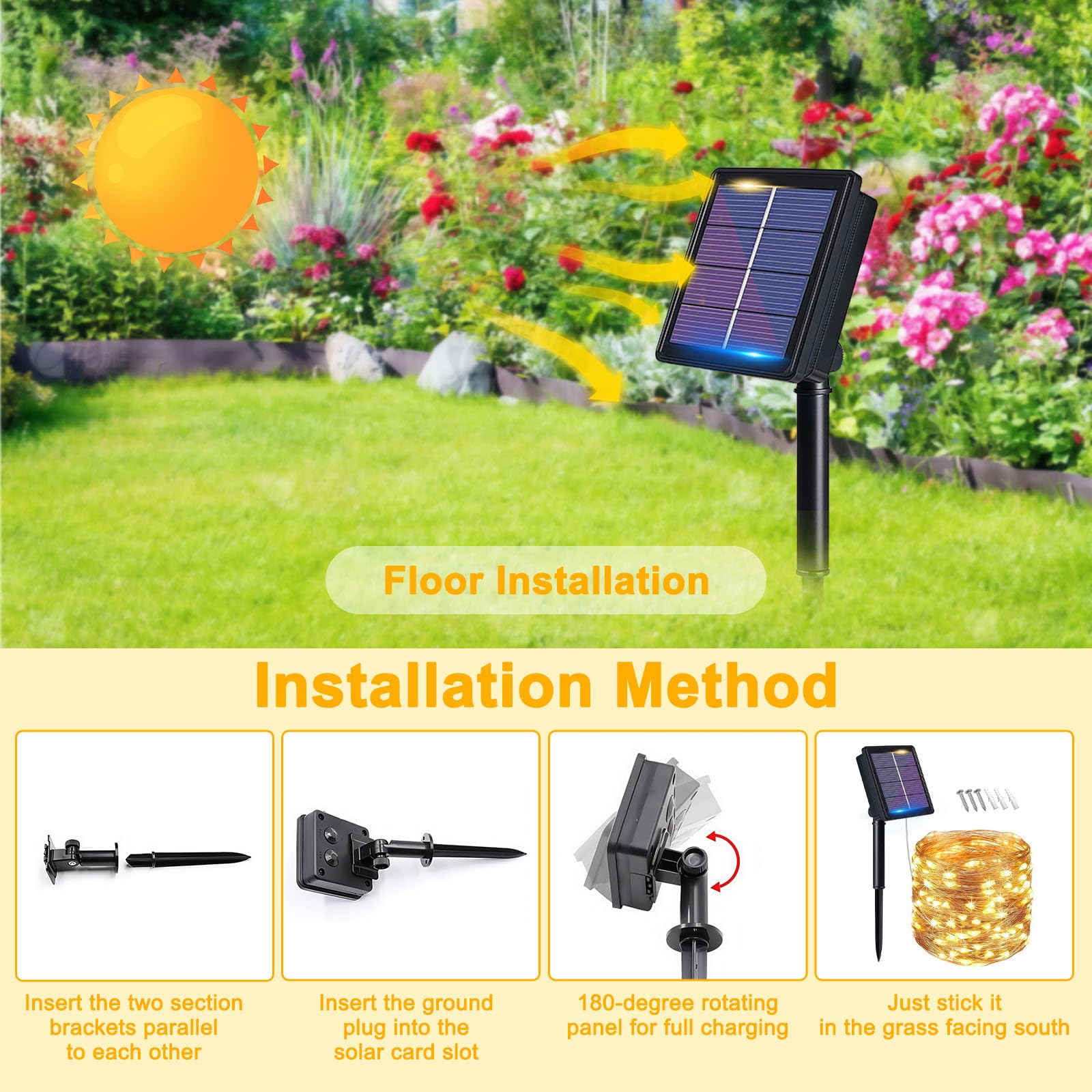 flintronic Solarne łańcuchy świetlne na zewnątrz, oświetlenie ogrodowe (100 diod LED, 8 trybów), 10 m, automatyczne włączanie/wyłączanie, oświetlenie z drutu miedzianego, wodoodporne dekoracyjne