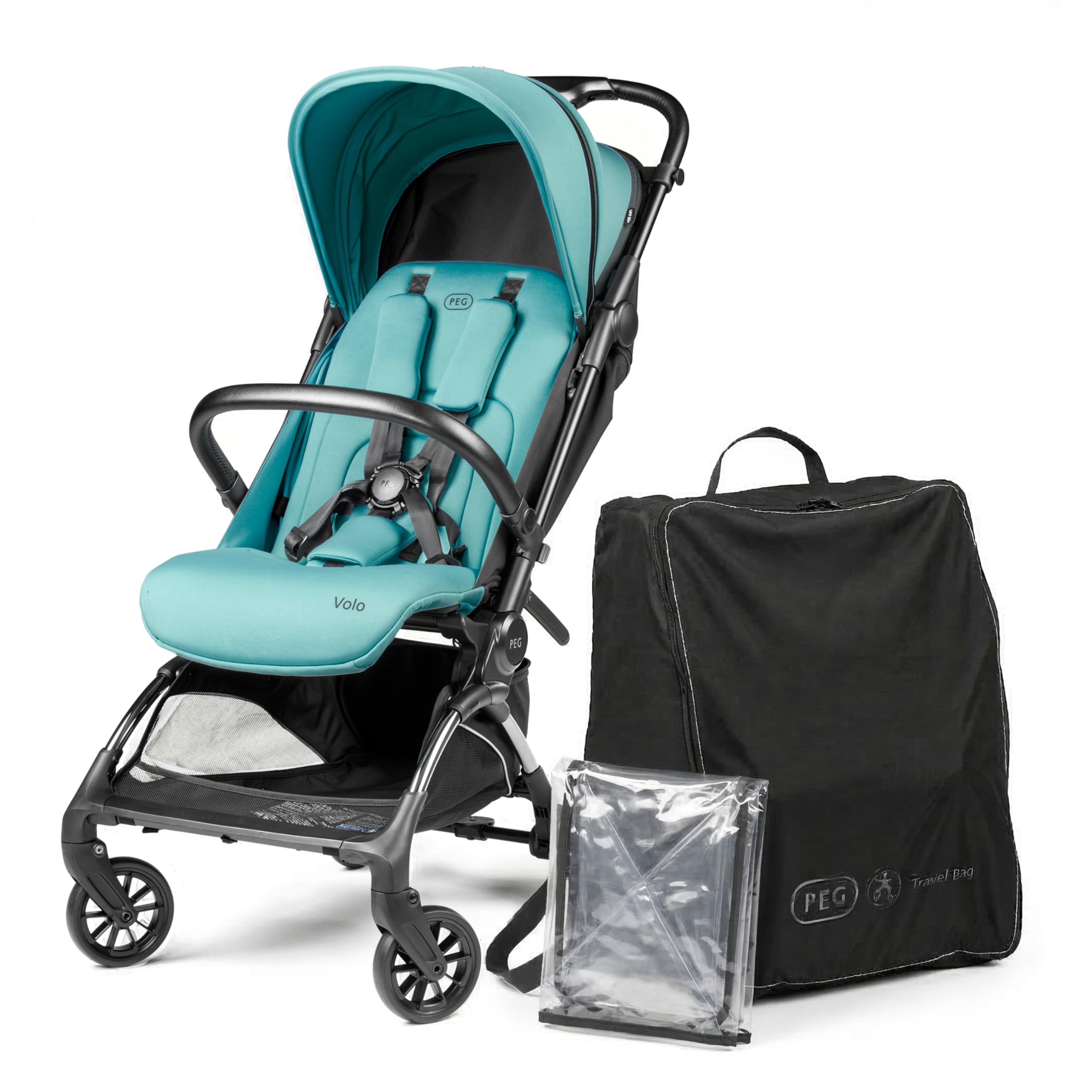 PEG Poussette Légère Volo avec Habillage Pluie, Format Cabine Avion, Ultra Compacte, Dès la Naissance jusqu’à 22 kg, Sac de Transport Inclus, Tahiti