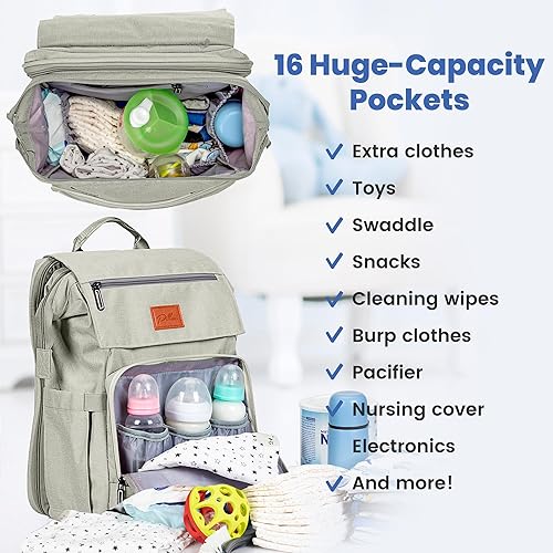 Miniatura 2 de PILLANI - Mochila grande para llevar pañales de bebé, para viajar, cambiador incluido, producto esencial para recién nacidos, artículos para mamá,