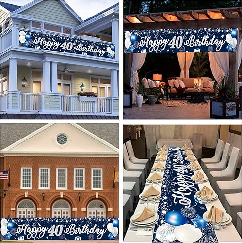 Vista 41 de Domgoge Cartel de decoración de feliz cumpleaños número 13, grande, azul y plateado, cartel de feliz cumpleaños de 13 años, suministros de Azul 13th