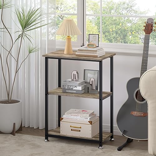 Miniatura 12 de VECELO Mesa auxiliar de extremo alto, mesita de noche de 30 pulgadas de altura con estante de almacenamiento de 3 niveles para sala de estar, Gris