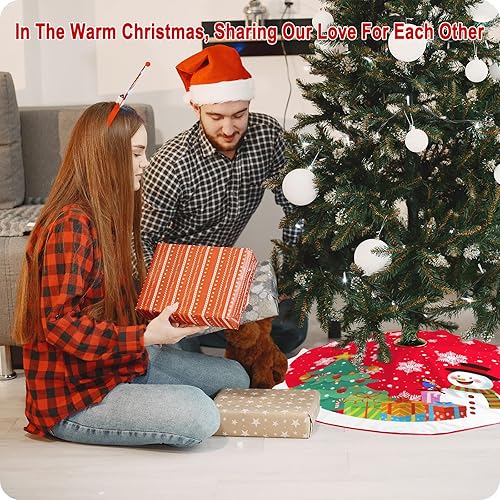Miniatura 6 de Falda de árbol de Navidad roja de 36 pulgadas, falda de árbol de Navidad con Papá Noel, rojo y negro, borde a cuadros, rústico, vintage,
