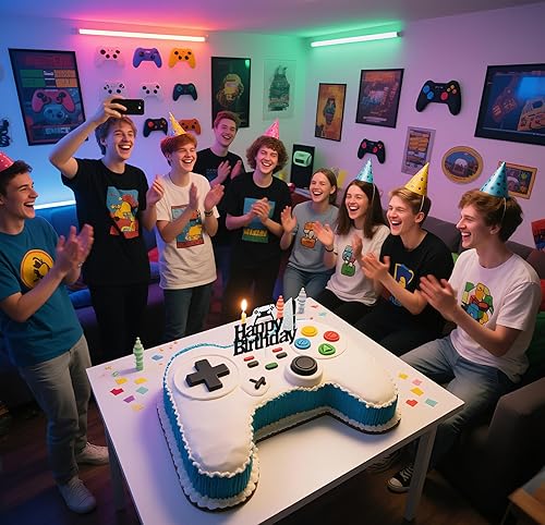 Miniatura 5 de Decoración para pastel de videojuegos – Controladores de juego Decoración de pastel de feliz cumpleaños – Decoración de pastel de juegos con