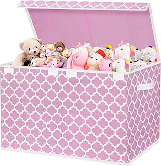 homyfort Toy Box for Girls,Kids - Large Toy Chest Organizers and Storage Boxes with Flip-Top Lid, Collapsible Container Bins for Playroom, Nursery, Closet, Living Room, 24.5"x13"x16" (Pink)