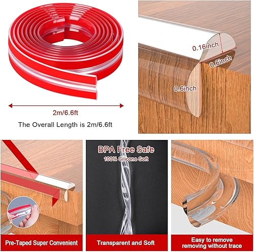 Vista 2 de Protector de bordes para bebés, tira protectora de borde transparente, cinta de cubierta de borde afilado, protectores protectores autoadhesivos