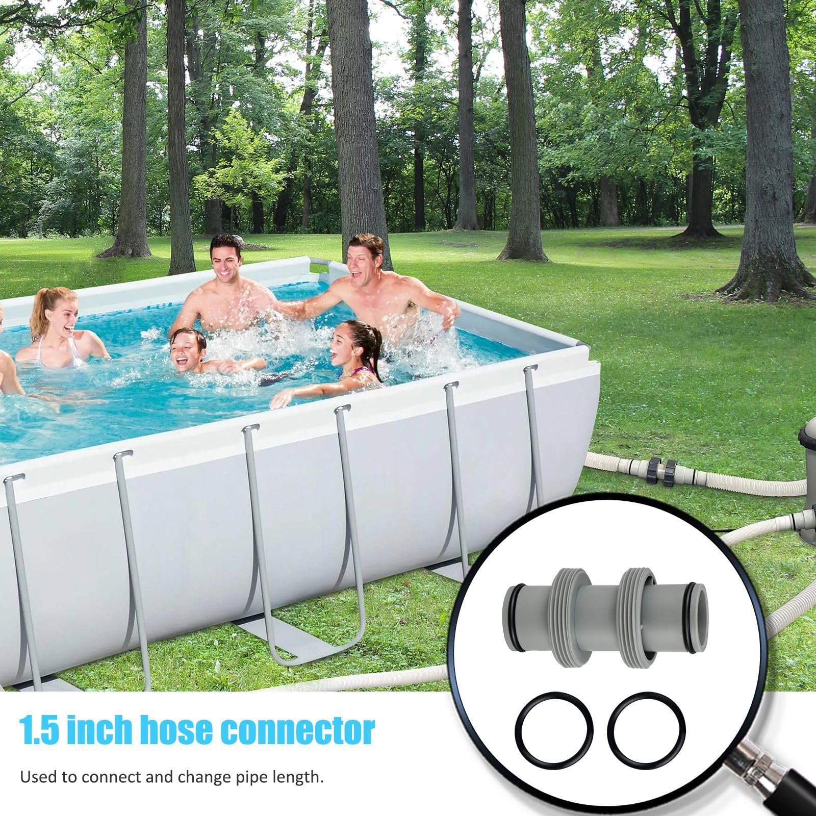 Lot de 2 raccords de tuyau de piscine 38 mm, raccord de tuyau de piscine 38 mm, adaptateur pour tuyau de piscine Intex Bestway Coleman, kit de raccordement de piscine 38 mm, rallonge