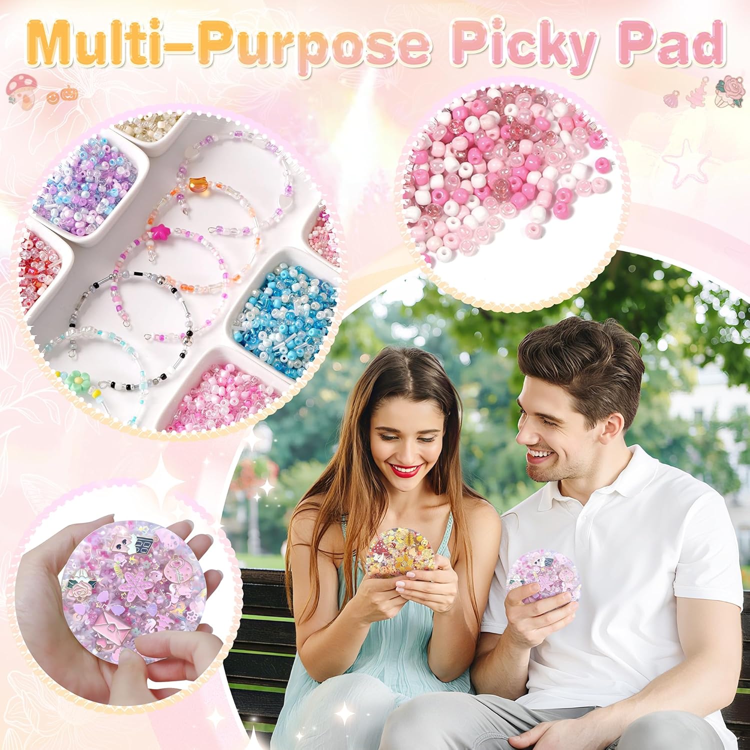 Achilleas Picky Pad 2 Pack -Multicolor Fidget Toy for Skin Picking & Anxiety, Complete with Bonus Beads for DIY Jewelry, ADHD & Stress Relief Sensory Pads for Adults.