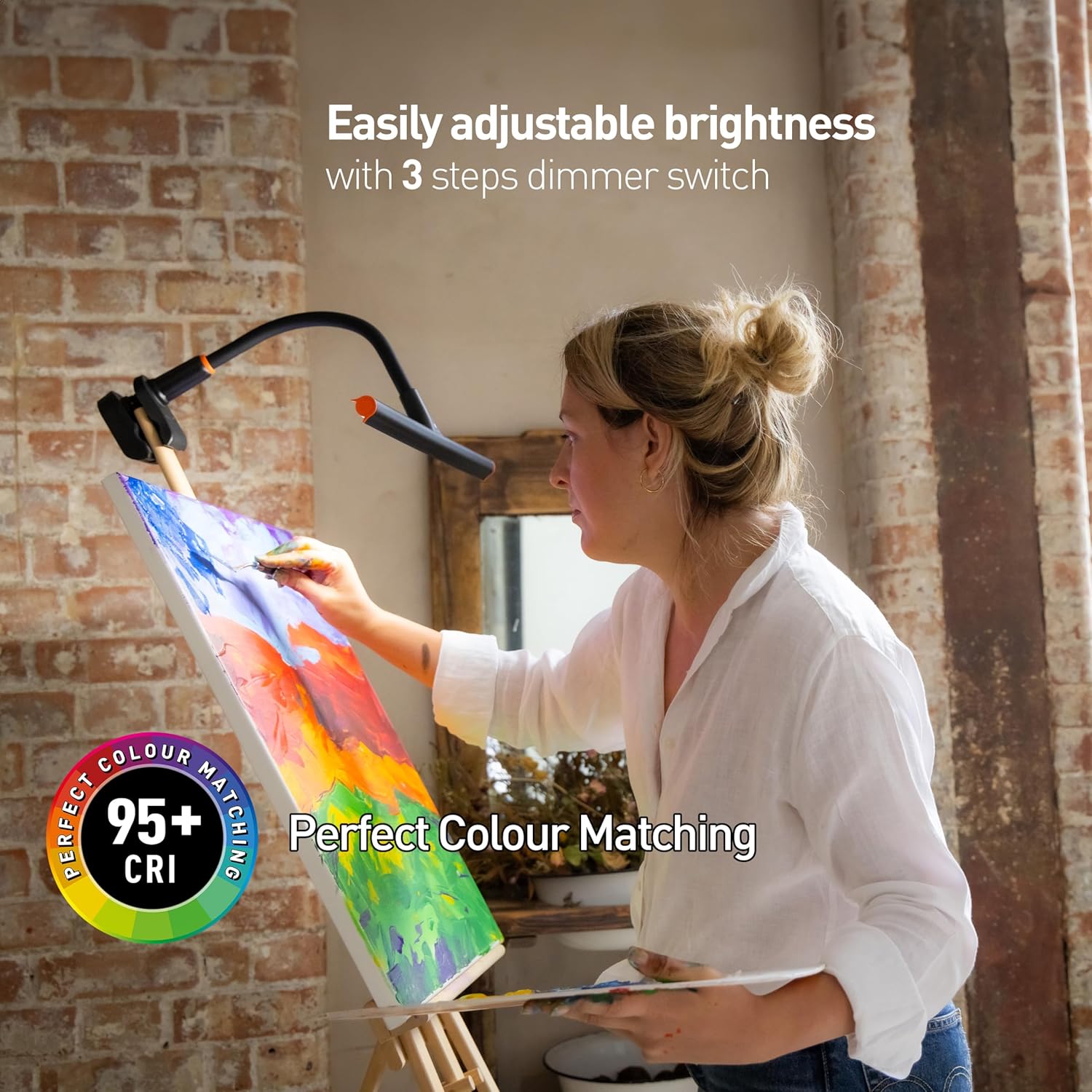 Daylight Company Easel Lamp Go™ Premium 95+ CRI LED Art Lamp with 3-Step Dimmer, USB-C Cable, and Built-in Battery for Superb Color Reproduction and Uninterrupted Illumination - Image 3