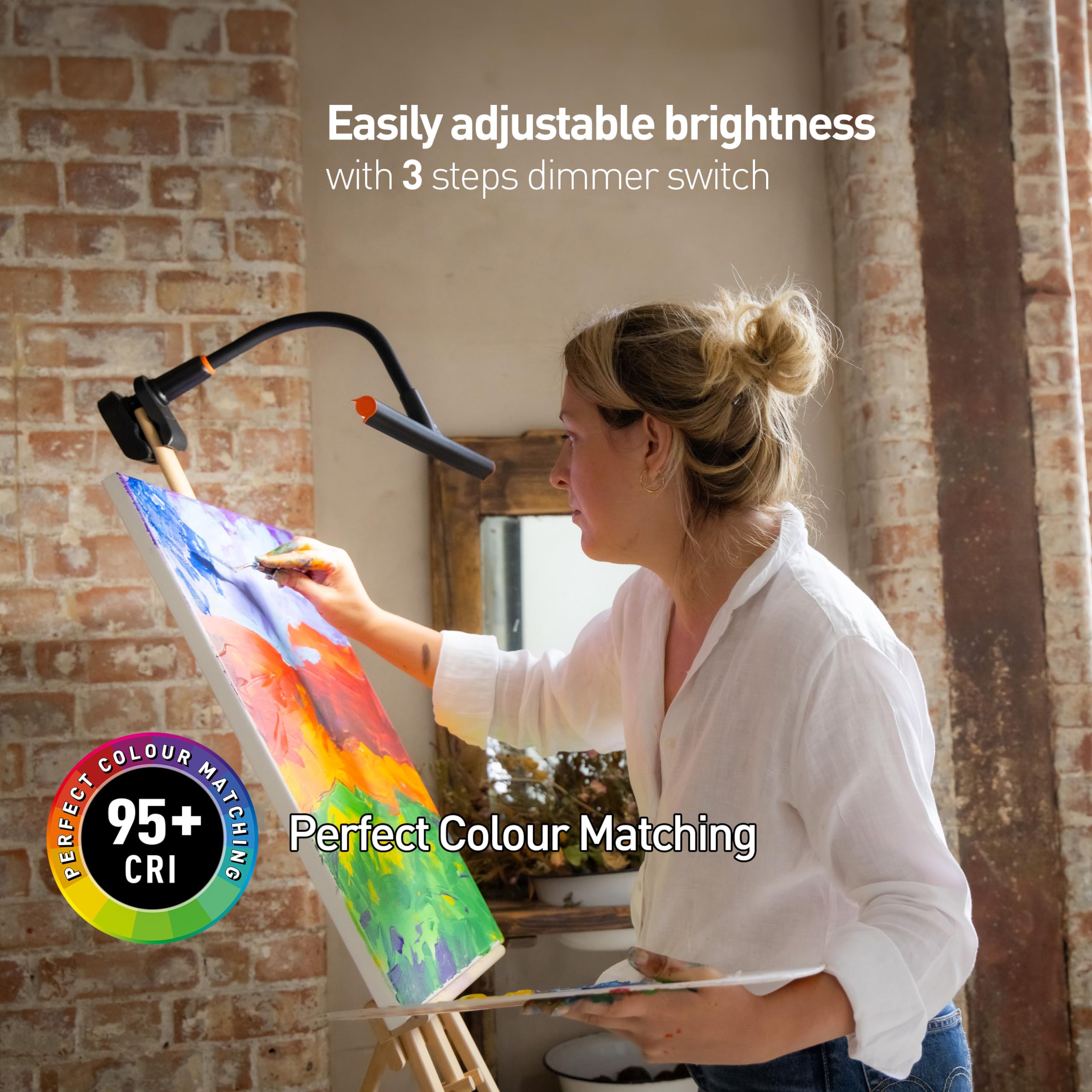 Daylight Company Easel Lamp Go – lampa artystyczna LED premium z 95+ CRI, 3-stopniowy ściemniacz, kabel USB C i wbudowany akumulator zapewnia doskonałe odwzorowanie kolorów i nieprzerwane światło