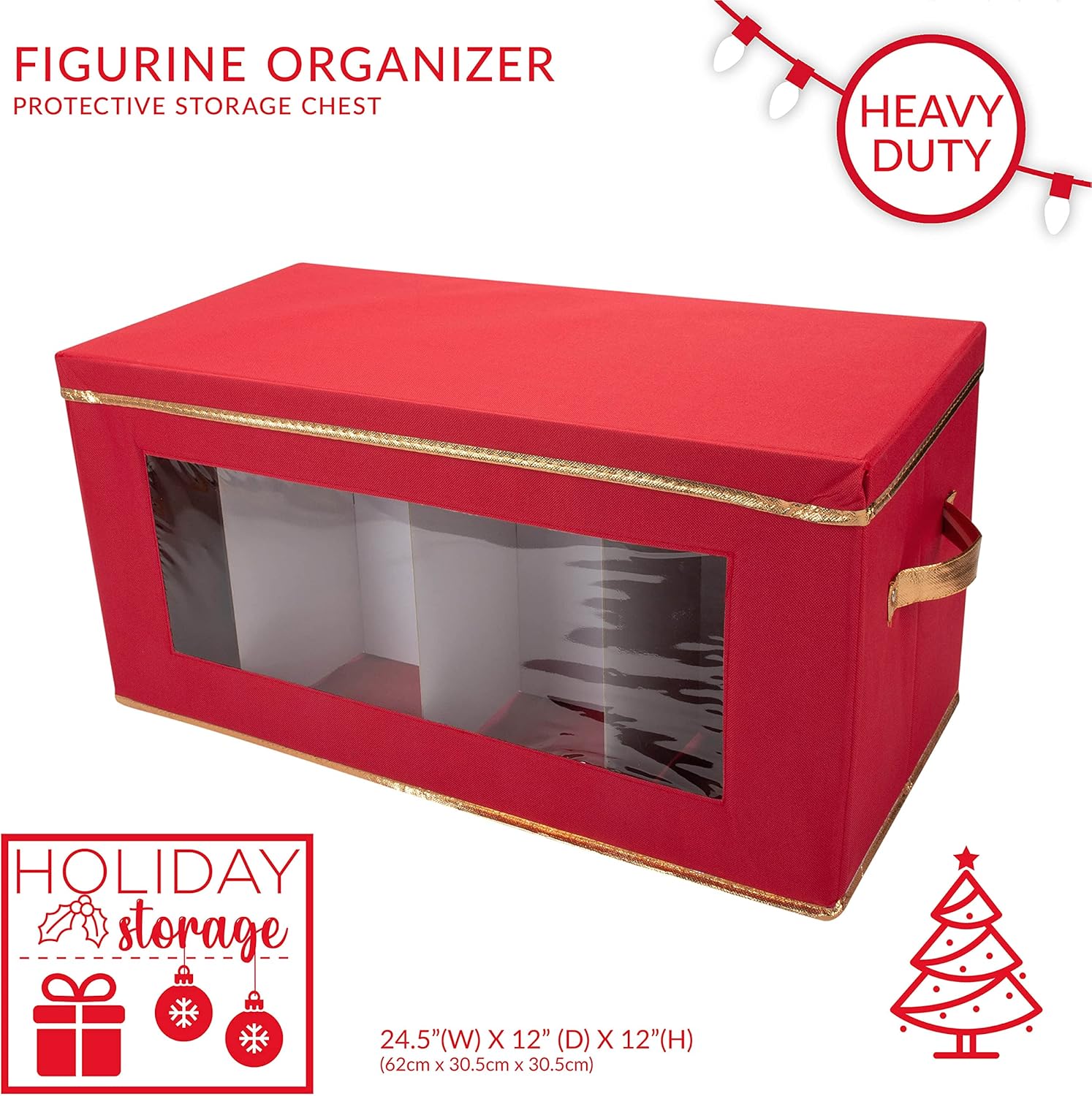 Simplify Holiday Figurine Storage Box | 8 Compartments | Seasonal and Christmas Décor Organizer | Nutcrackers | Lidded | Red (Pack of 2)
