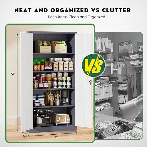 Miniatura 6 de Greenvelly Metal Garage Storage Cabinet, Tall Locking Storage Cabinet with 2 Doors and 4 Adjustable Shelves, Steel Tool Cabinet, Lockable Filling