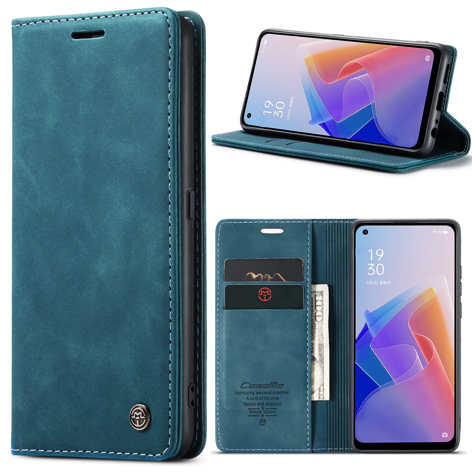 MAOGE Cover Portafoglio Per Oppo Reno 8 Lite/7 Lite/7Z - Pelle PU, RFID, Slot Carte E Cavalletto - 4