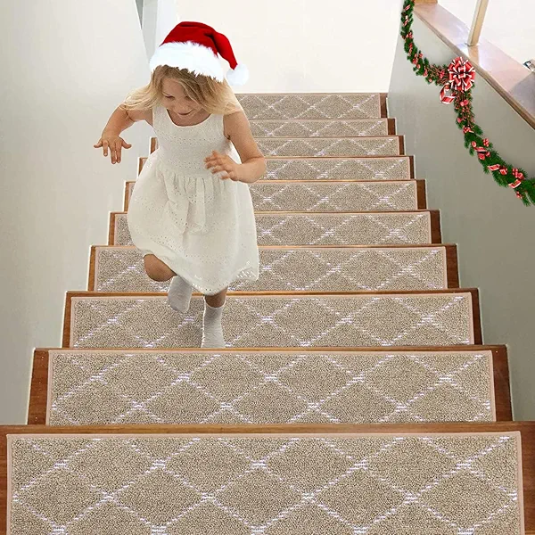 BEQHAUSE Stair Treads 15 Pack Non Slip Stair Runner 28inX9in Machine Washable Stair Mats 100% Polyester Soft Stair Carpet Treads for Wooden Steps