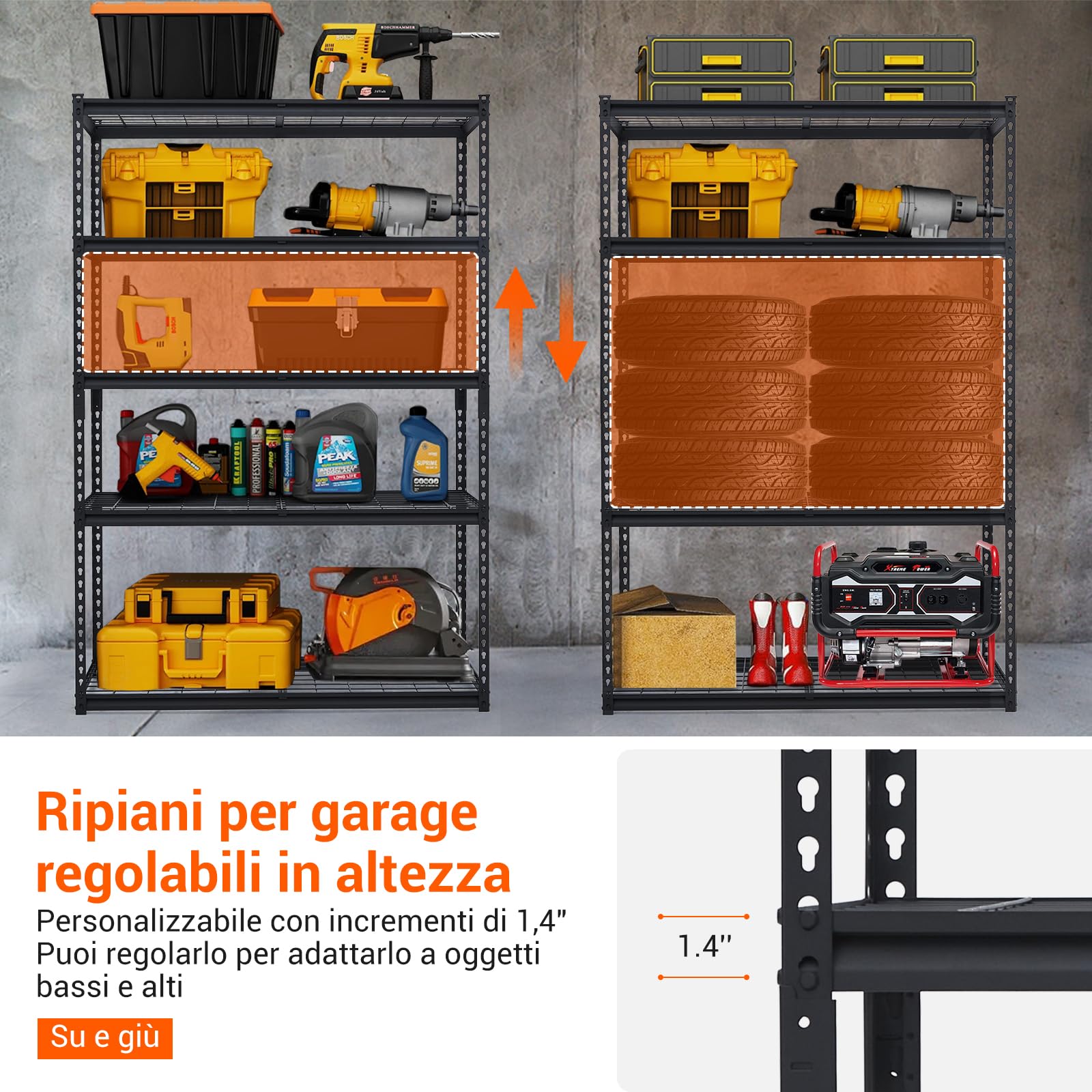 Garvee Scaffalatura Garage in Metallo 5 Ripiani Carichi Pesanti Ripiani Regolabili Capacità Di Carico 1360 kg Industriale Acciaio Officina, Cantina, Ripostiglio 122x61x183 cm