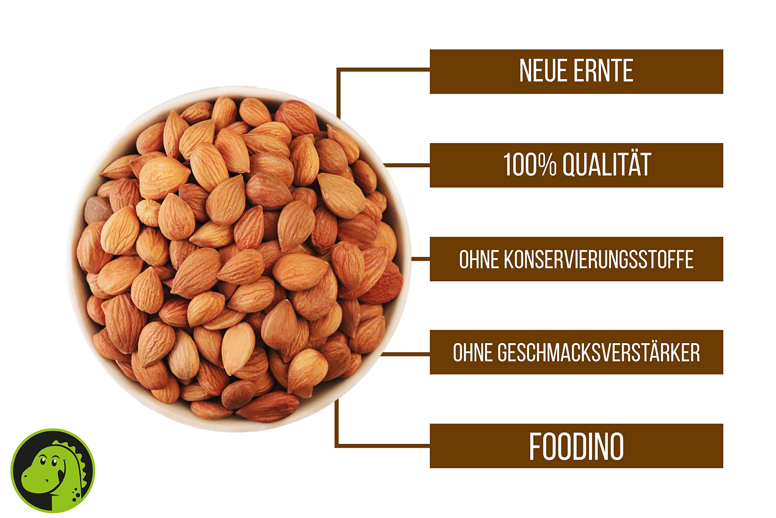 Aprikosenkerne bitter ganz Aprikosen Kerne naturbelassen Aprikosenkern ungesalzen ungeschwefelt unbehandelt ungeröstet 100% Natural 500g - 5kg wiederverschließbar Premium Qualität FOODINO (1kg)