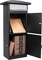 Vista 1 de Steel Freestanding Floor Lockable Drop Slot Mail Box with Parcel Compartment, Black