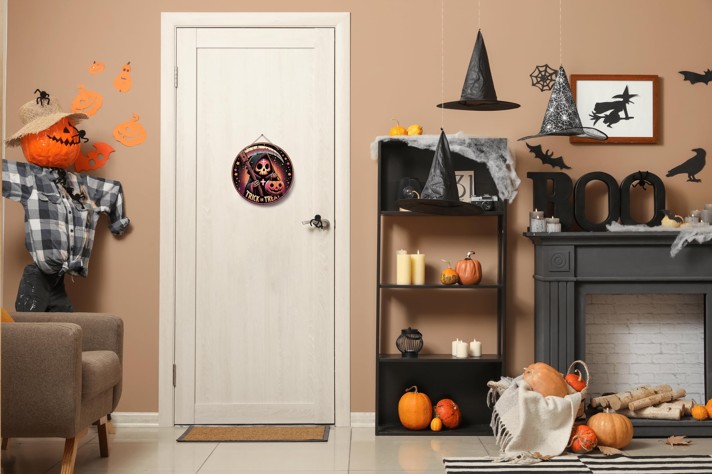 Halloween Türdeko Set Mit 24 Fledermäusen & Trick Or Treat Schild - Grusel Deko Für Haus & Garten