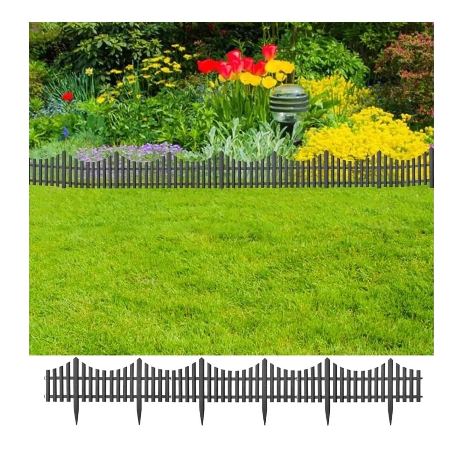 Lawn Border Edge Fence - 10pcs Black Wooden Effect Edging Picket Garden Fencing | Picket Border Fence Panels Fencing Edge | Plant Borders Decorative | Landscape Path Panels