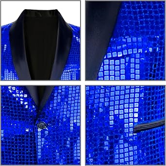 Nawgut Sequin Blazer Metallic Suit Disco Prom Shiny Jacket Wedding Party Banquet Fashion Tuxedo for Mens Adult