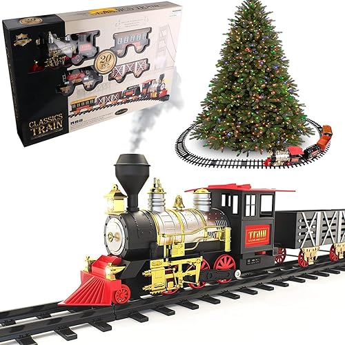 Juego de tren navideño jumbo de 20 piezas con efectos de sonido realistas, faros de trabajo, fácil de montar, perfecto para decoración festiva y