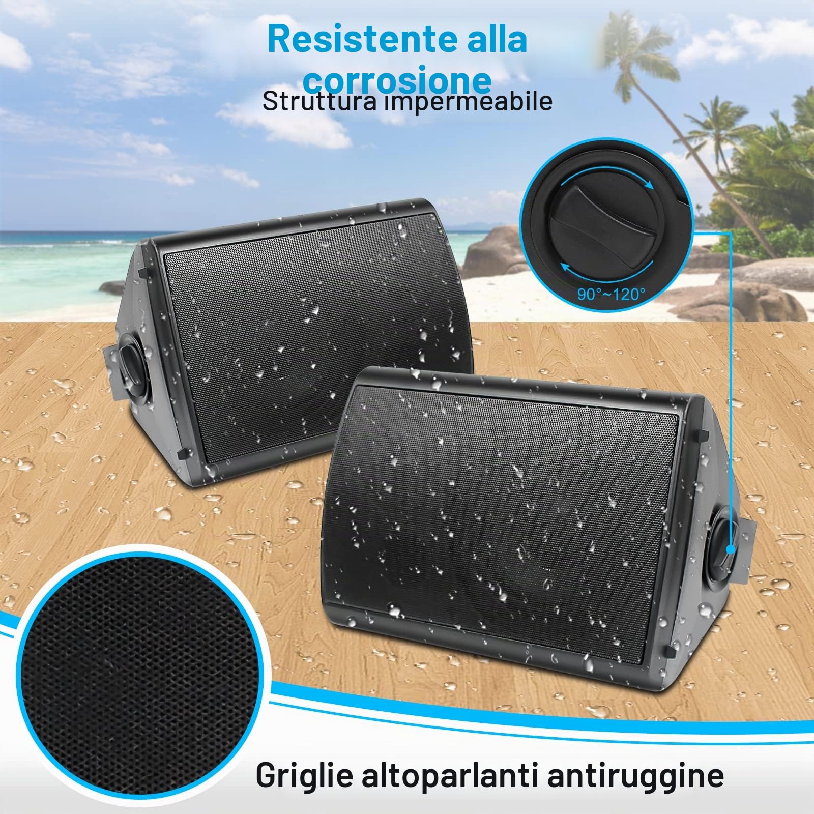Herdio Altoparlanti da esterno impermeabile 400W Bluetooth 6.5'' diffusori con montaggio a parete, Nero