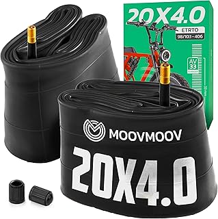 MOOVMOOV Camera d’Aria 20x4.0 Fat Bike con Valvola Schrader Dritta (2 Pezzi) – Per MTB Bike/Bici Elettriche con Ruote da 20 Pollici – Gomma Butilica Ultraresistente – ETRTO 100-406