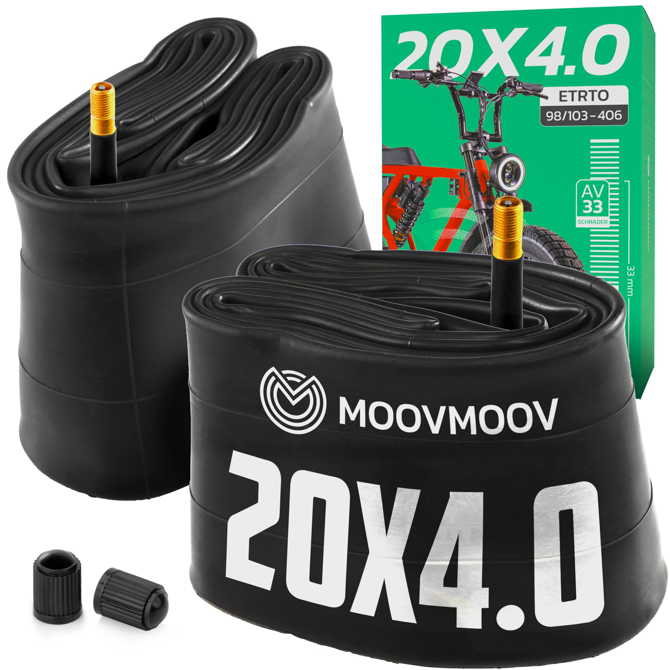 1PZ 2 Camere D'Aria Per Pneumatici 20x4.0-4.50 Con Valvola Schrader SV32 Mm - Compatibili Con Mountain Bike, Fat Bike, Bici Elettriche - 3