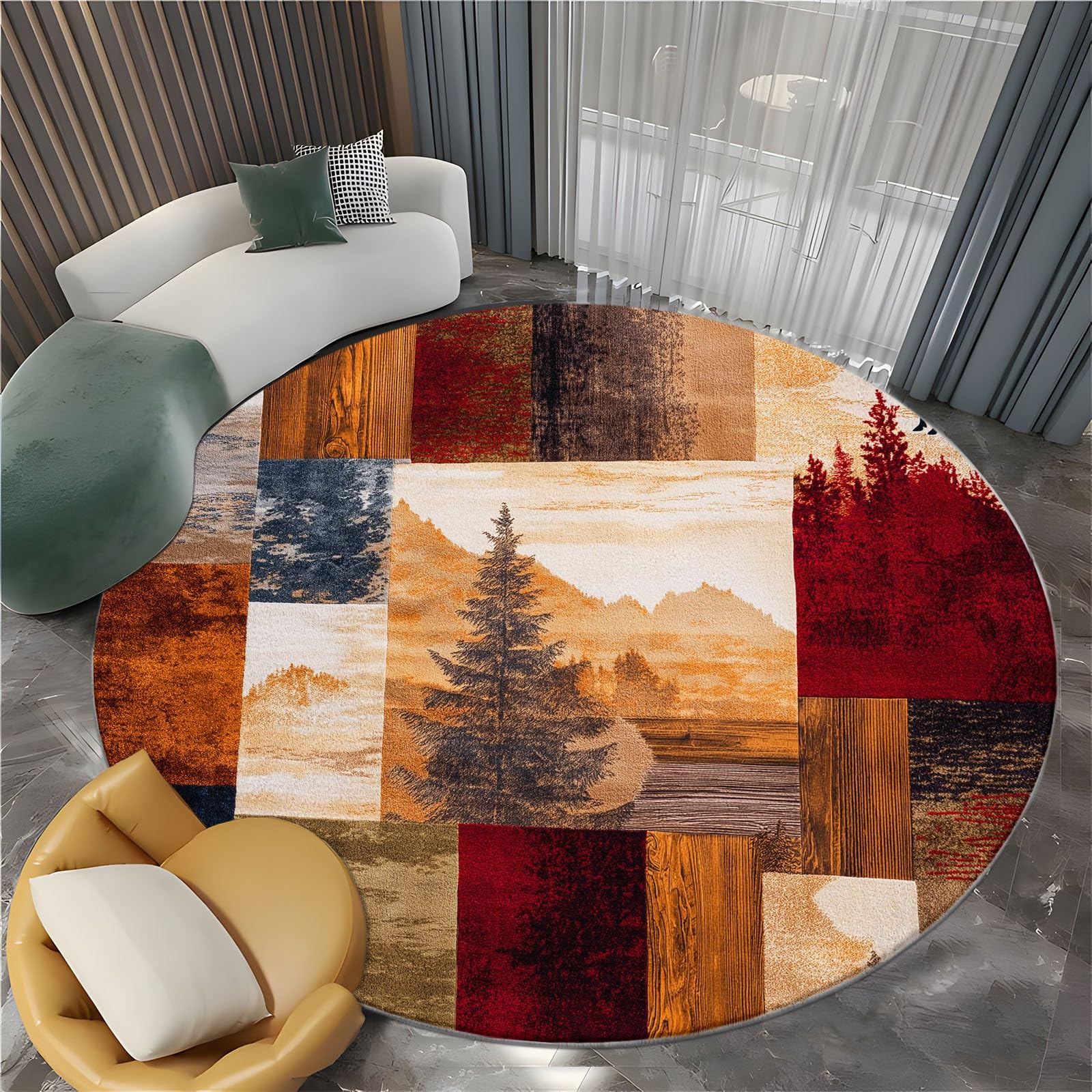 Tapis rond poil bas antidérapant de 150 cm pour cuisine beige