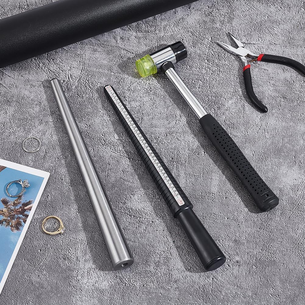 UNICRAFTALE 2pcs Ring Sizer Measuring Tool Ring Mandrel Sizer Double Face Jewelry Making Rubber Hammer Metal Ring Measurement Maker Kit Ring Sizing Stick for Man Women Jewelry Making