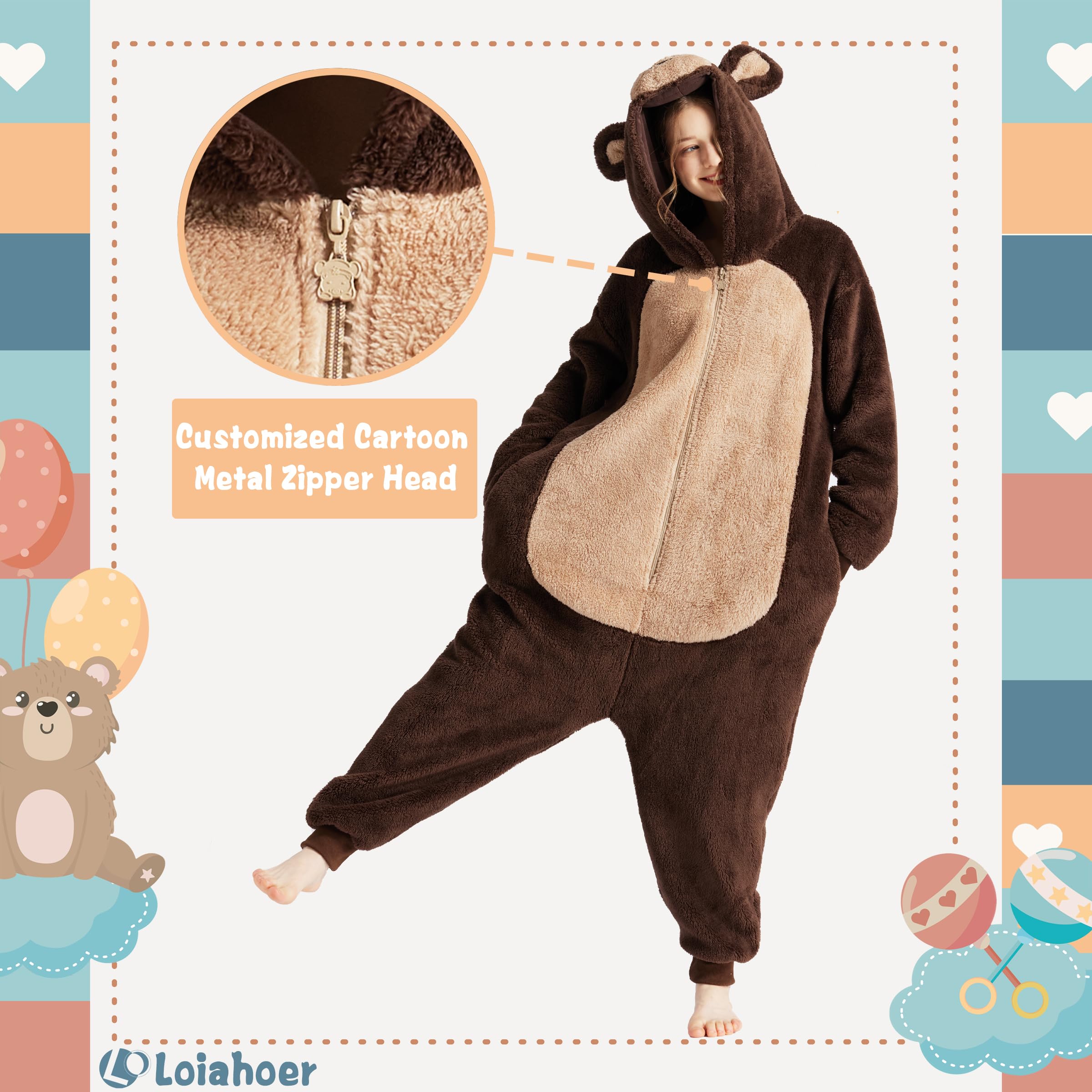 Loiahoer Peludo Disfraz de Oso Pijama, Oso Disfraces de Carnaval y Halloween, Shu Velveteen Pijama de Animales Novedosos Unisex Adultos Familia y Parejas