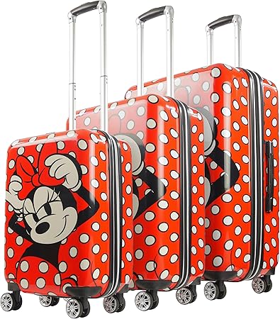 review FUL Disney Minnie Mouse 3 Piece Set Rolling Luggage, Polka Dot Printed Hardshell Suitcase with Wheels, 21, 25 and 29 Inch, Red (FCFL0153-603)