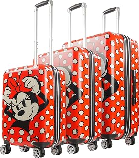 Disney Minnie Mouse 3 Piece Set Rolling Luggage, Polka Dot Printed Hardshell Suitcase with Wheels, 21, 25 and 29 Inch, Red (FCFL0153-603)