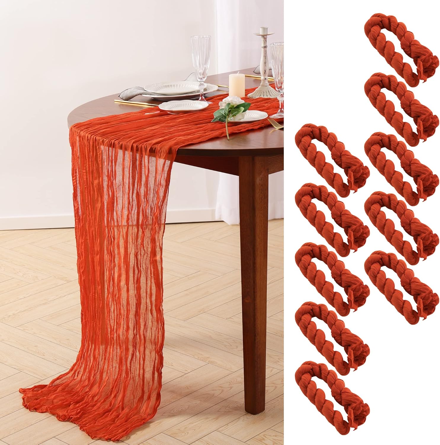 10Ft Gauze Table Runner, Sheer Cheesecloth Table Runner Bulk for Holiday Party Bridal Shower Romantic Boho Table Decor | 35" W x 118" L (Terracotta, 10)