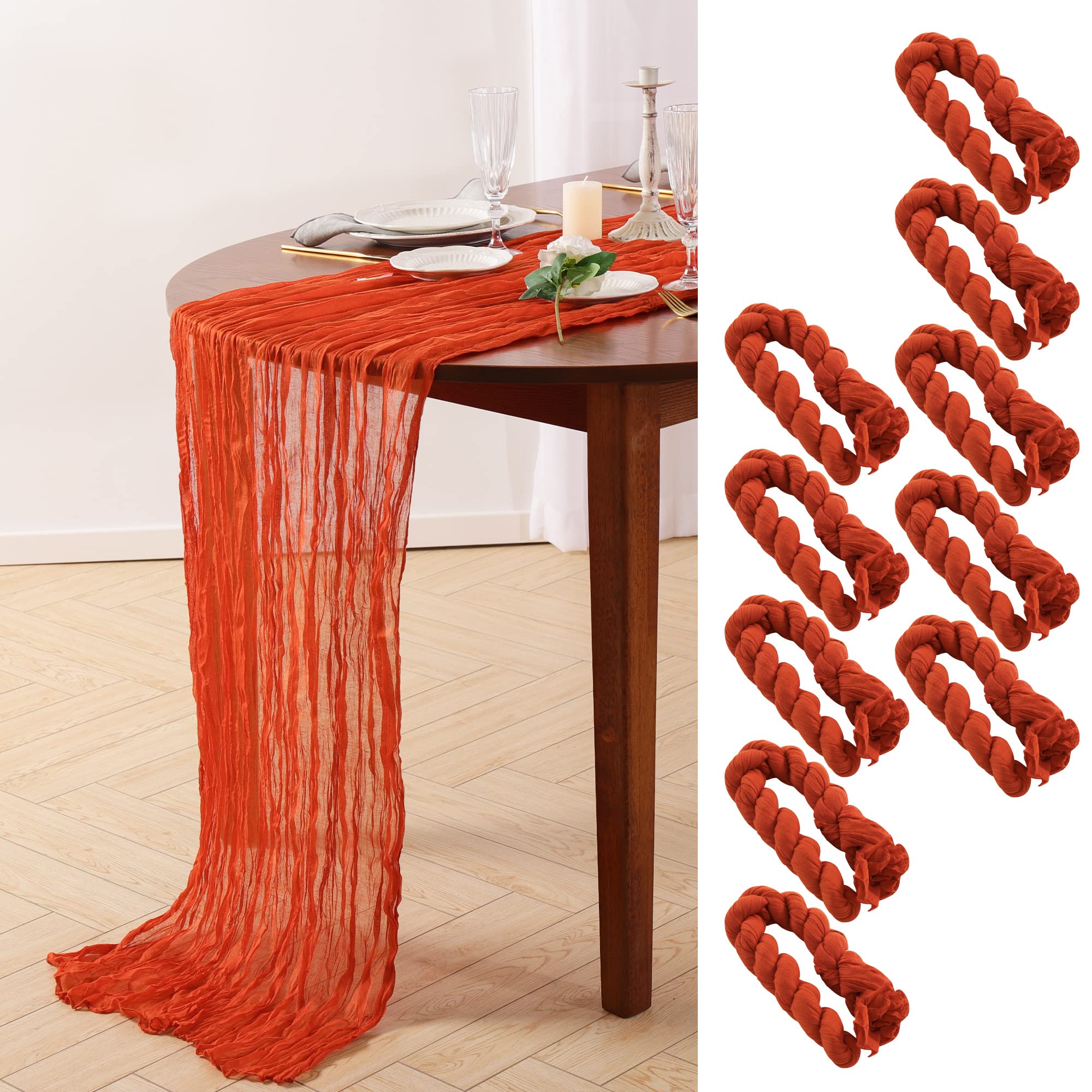 UMINEUX10 Pcs Gauze Table Runner, 10Ft Sheer Cheesecloth Table Runner Bulk for Holiday Party Bridal Shower Romantic Boho Table Decor | 35" W x 118" L | Terracotta