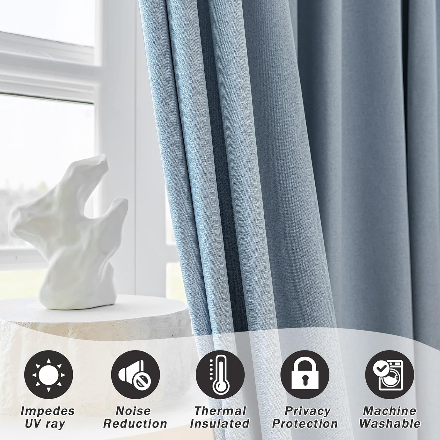 MUMFAS Dusty Blue Pinch Pleat Curtain for Bedroom Living Room Solid Thermal Insulated Full Blackout Waterproof Patio Door Curtain Panel Drape for Traverse Rod and Track,72" W x 96" L (One Panel)