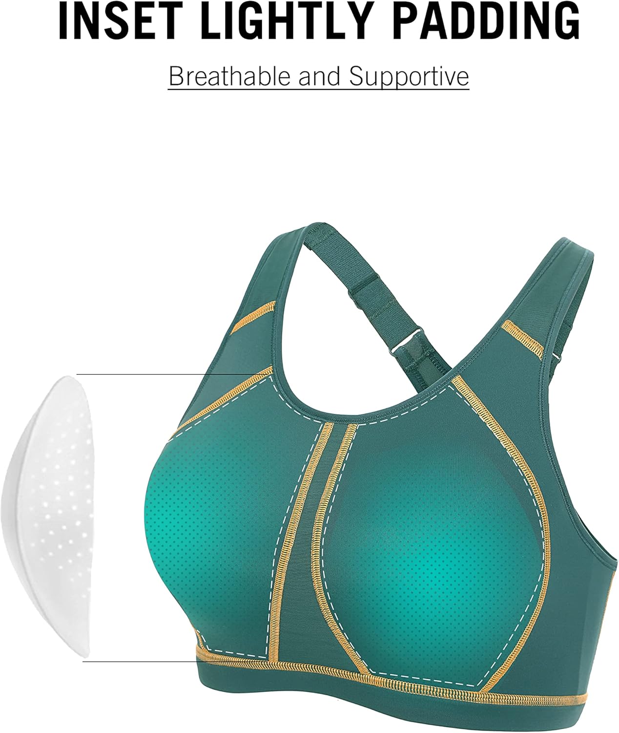 SYROKAN Full Coverage Plus Size Sports Bras for Women High Support Racerback Padded Bras for Women No Underwire - Image 6
