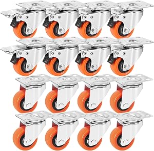2" Plate Caster Wheels Heavy Duty Swivel Casters with Brake, Safety Dual Locking, No Noise 2 Inch Caster Wheels for Furniture, Carts, Set of 16, .8 Swivel 8 Brake (Free Screws and Screwdriver)