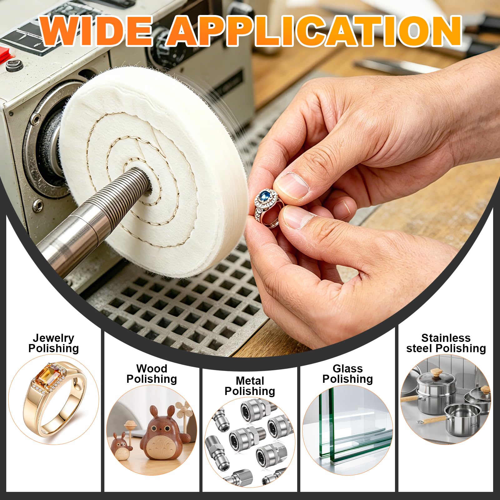 Kit da 8 Pezzi di Ruote Lucidanti da 100 mm – 4 Dischi Abrasivi con 3 Paste Lucidanti e Adattatore, Foro da 1/2" (12,7 mm), per Levigatrice a Banco, Trapano e Avvitatore (12)