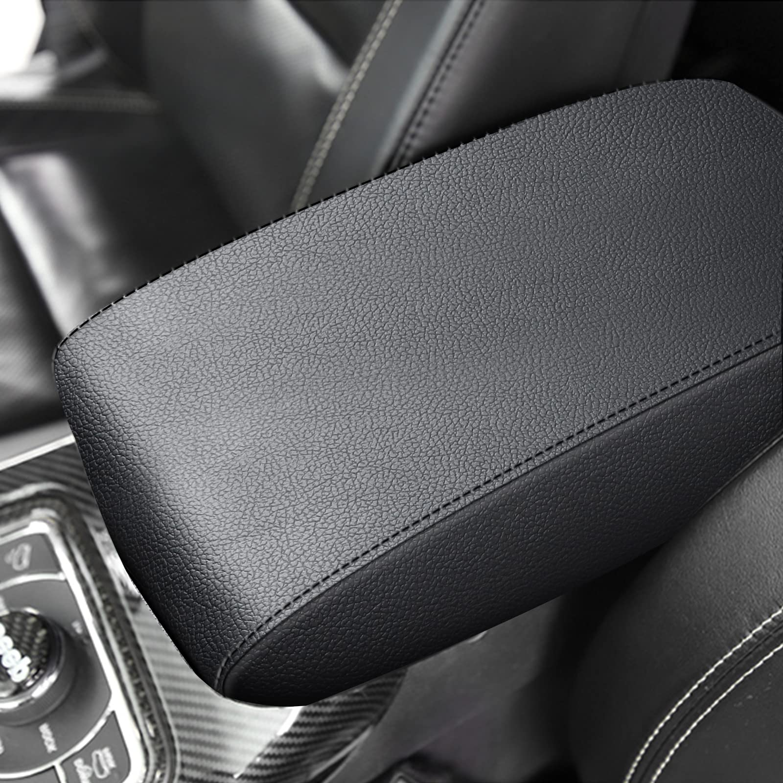 Armrest Cover for 2016-2021 Tucson Hyundai, Center Console Covers Protector Accessories Microfiber Leather Cover with Black Stitches