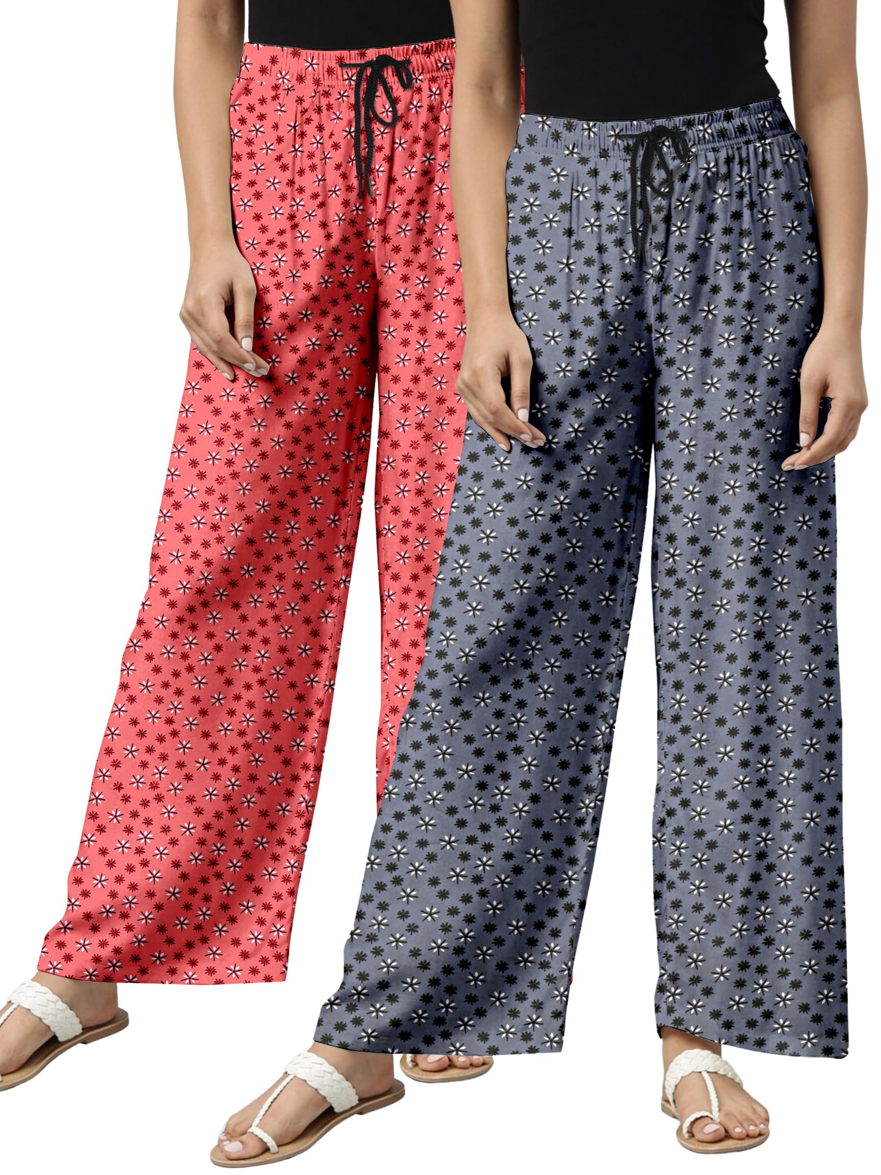 Relax Fit Payjama with Floral Prints| Breathable Cotton Fabric with Drawstring Waistband Closure, for Women|Nightwear|Pack of 1-image-4
