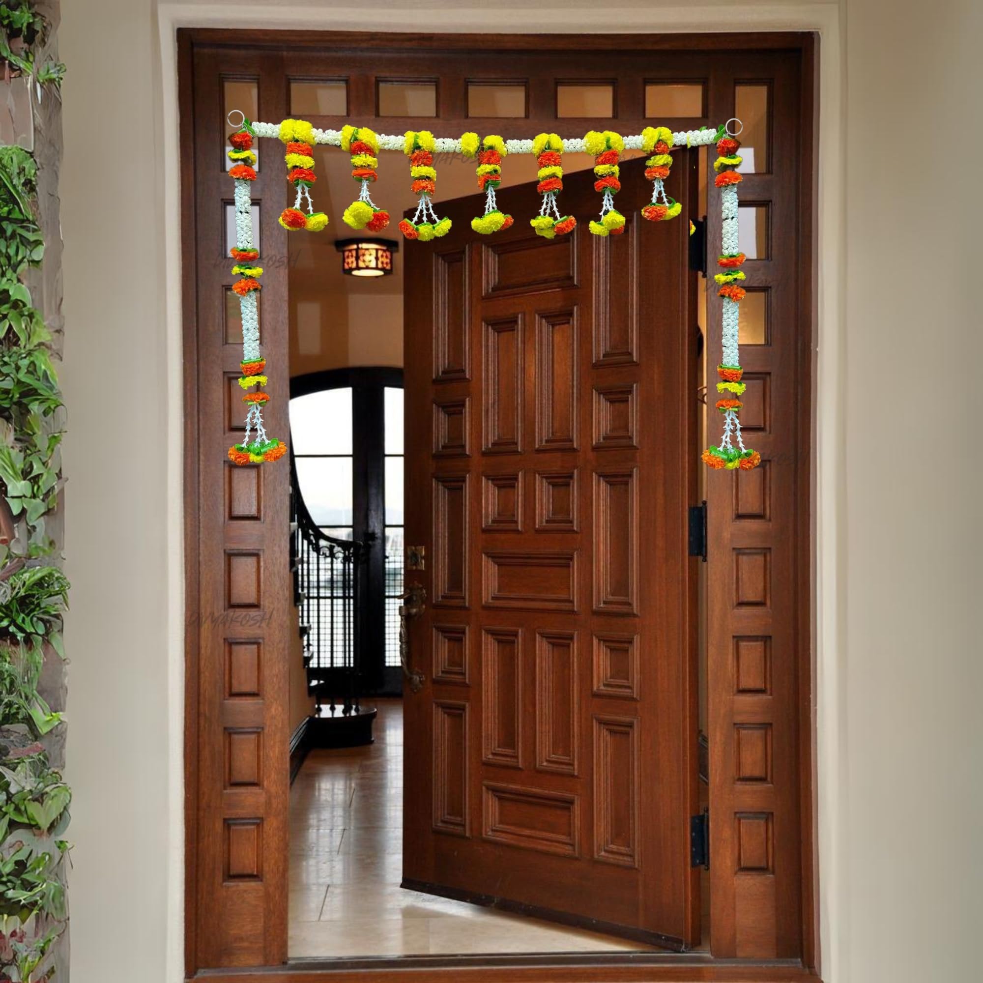 Divyakosh Artificial Mogra & Marigold Flower Strings with Side hangings. Wedding Decorations, Event Decor. Perfect for Diwali, Ganpati & Pooja/Temple/Mandir Decoration โ image 1
