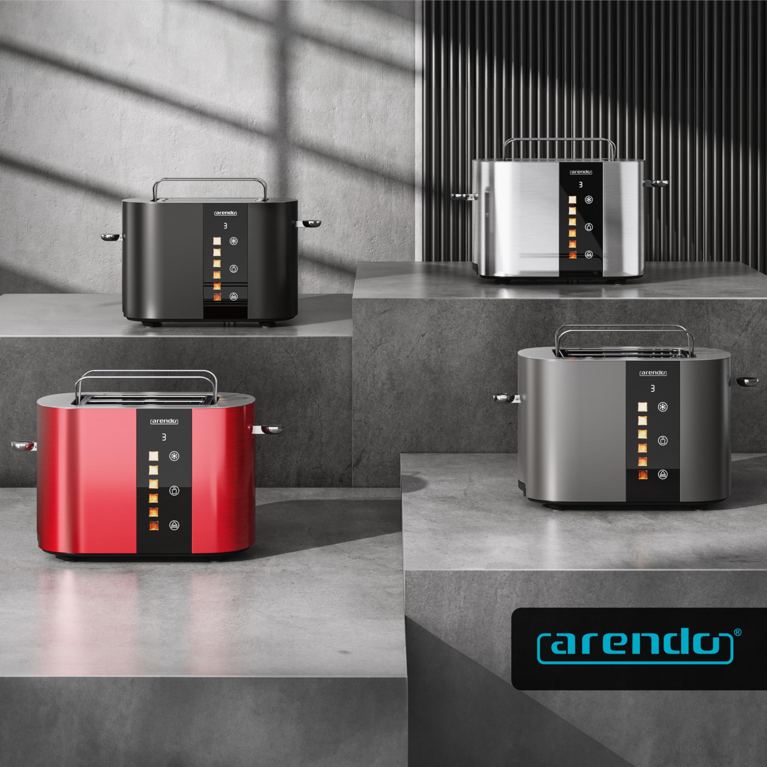 Arendo - Edelstahl Toaster 2 Scheiben - Touchscreen – Doppelwandgehäuse – 800 W – Integrierter Brötchenaufsatz – 6 Bräunungsgrade – Brotzentrierung – Restzeitanzeige – Memoryfunktion