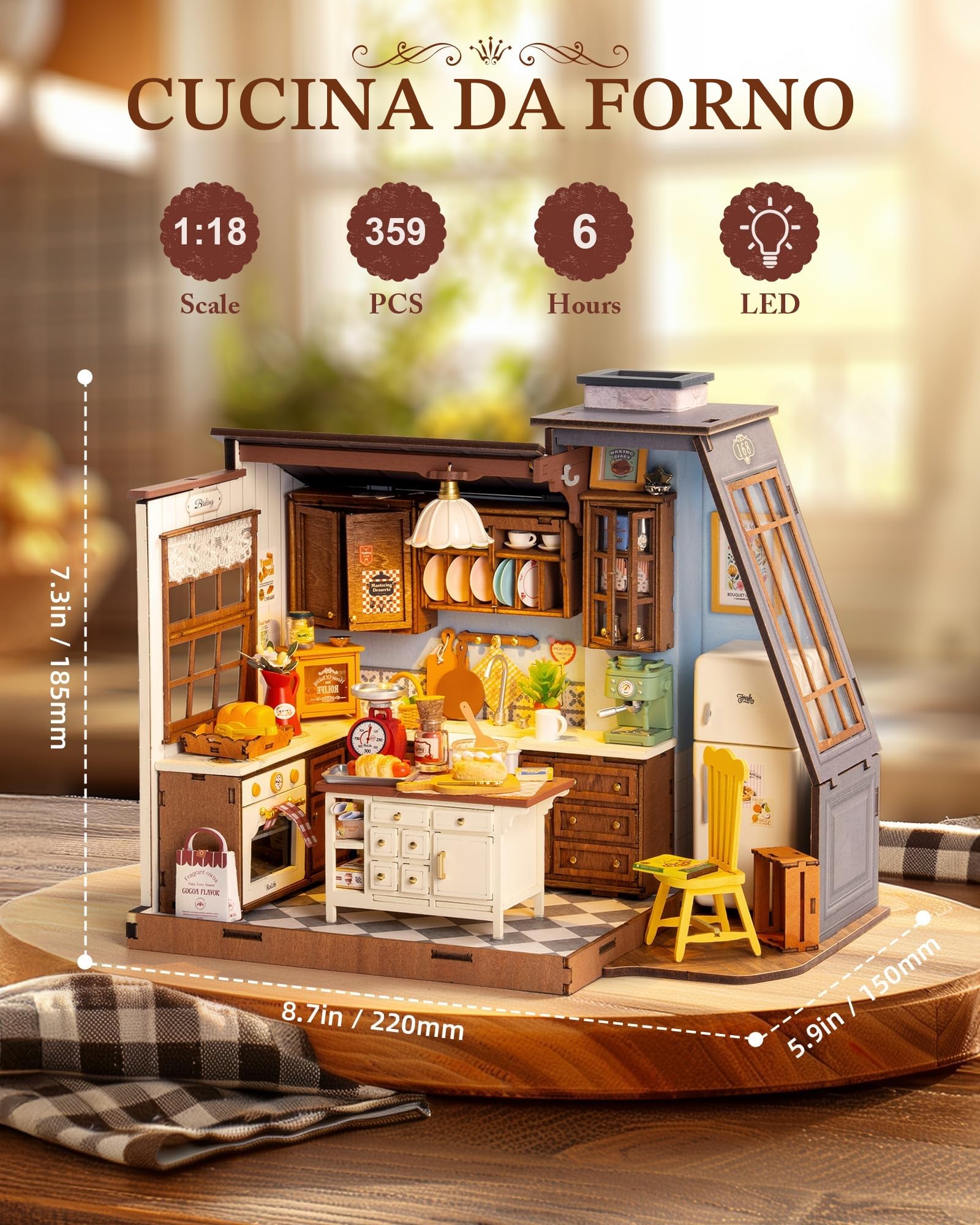 Rolife Casa delle Bambole Cucina da Forno Kit Fai-da-te Casa Miniatura Kit Modello Casa delle Bambole Miniatura Angolo Libreria Decorazione per la Casa Regalo di Compleanno
