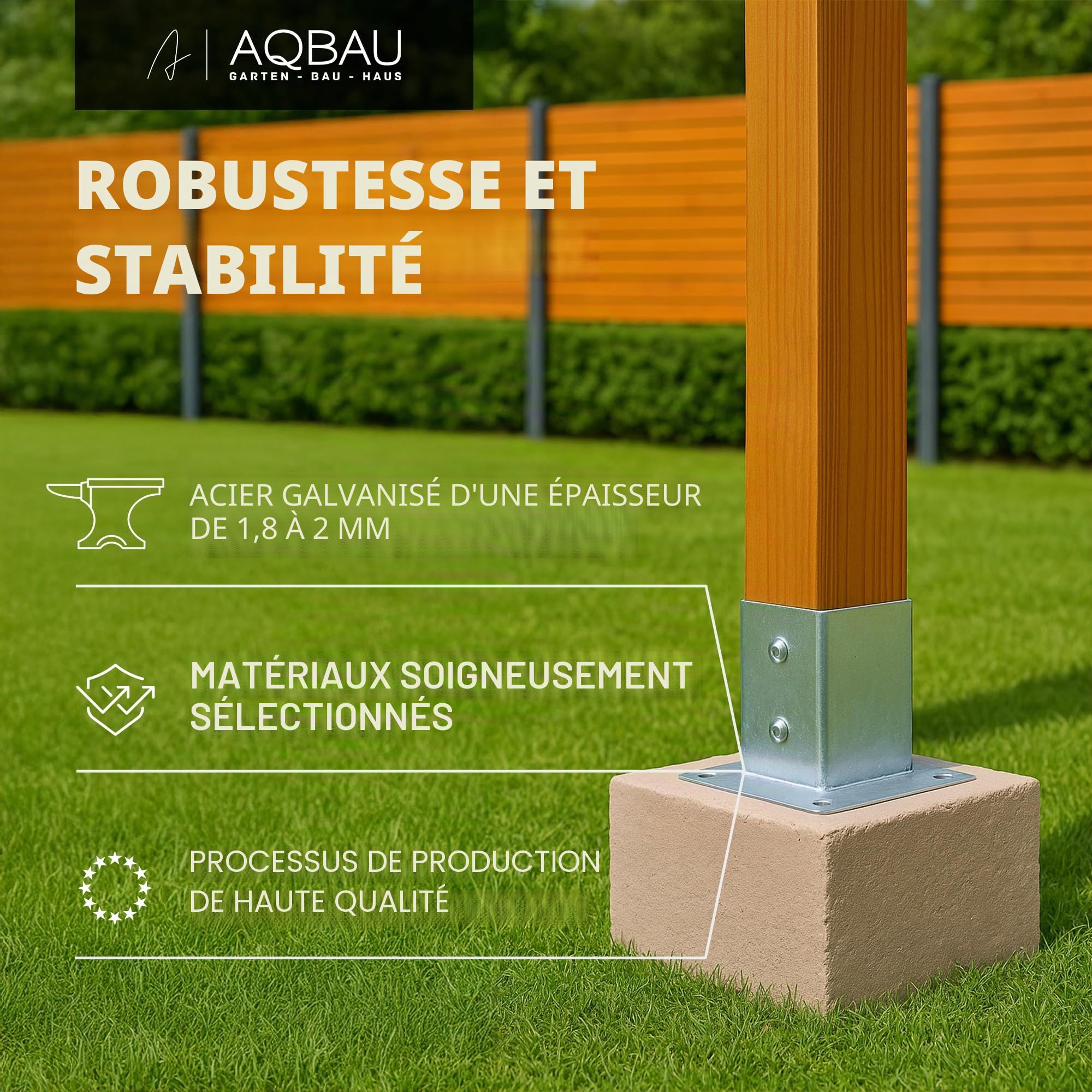 Lot de 4 supports de poteau à visser - 100 x 100 mm - Ancrage à visser - Douille de sol avec plaque de cheville - Sabots de poteau à visser - Galvanisés à chaud